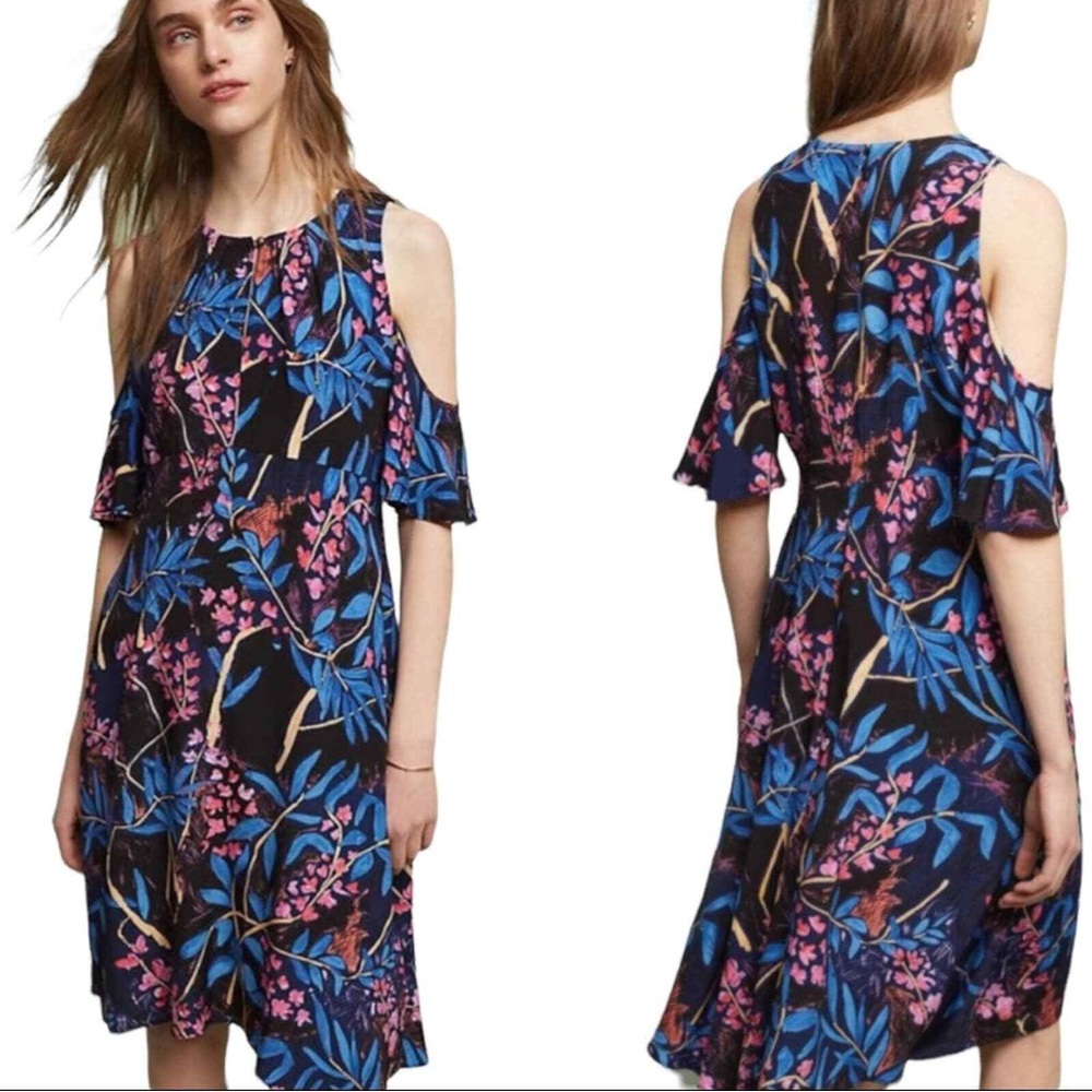 Anthropologie Maeve Elia Floral Cold‎ Shoulder Summer Dress Women’s Size US 4